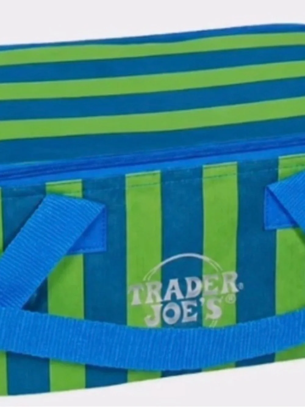 Trader Joe's Blue & Green Striped Mini Insulated Tote - Picture 2 of 2
